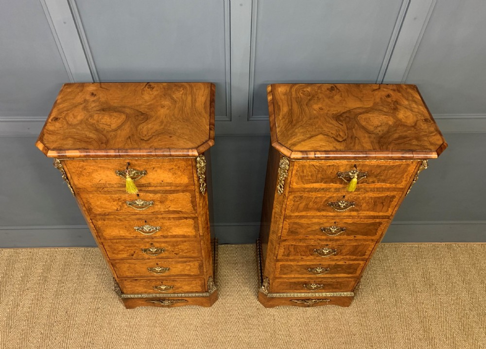 Pair of Victorian Burr Walnut Pillar Chests View IV