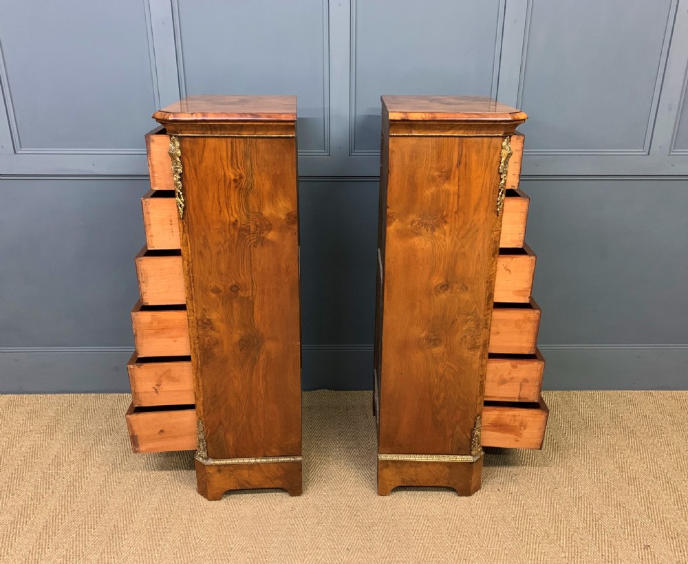 Pair of Victorian Burr Walnut Pillar Chests View V