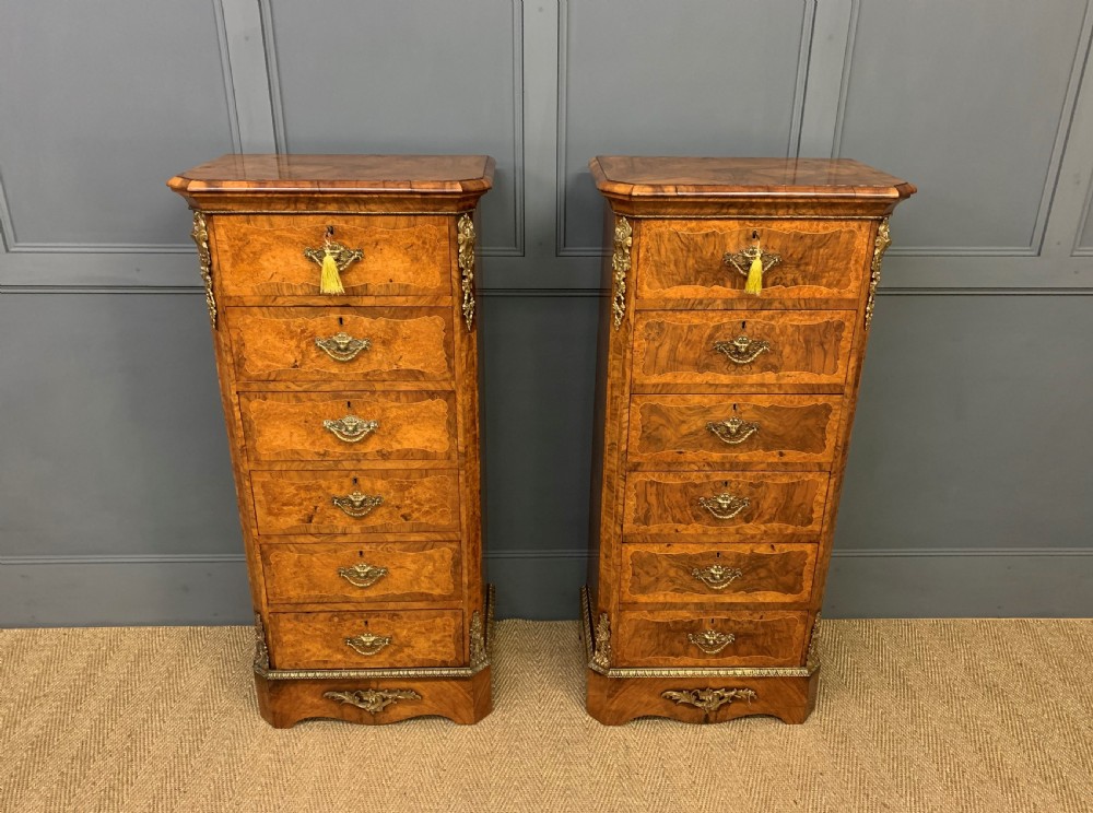Pair of Victorian Burr Walnut Pillar Chests View VI