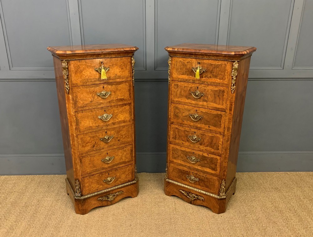 Pair of Victorian Burr Walnut Pillar Chests View VII