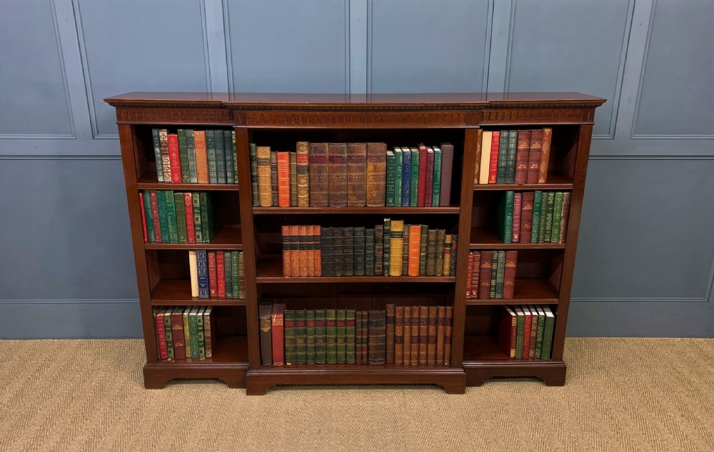 Edwardian Long Break Fronted Mahogany Open Bookcase