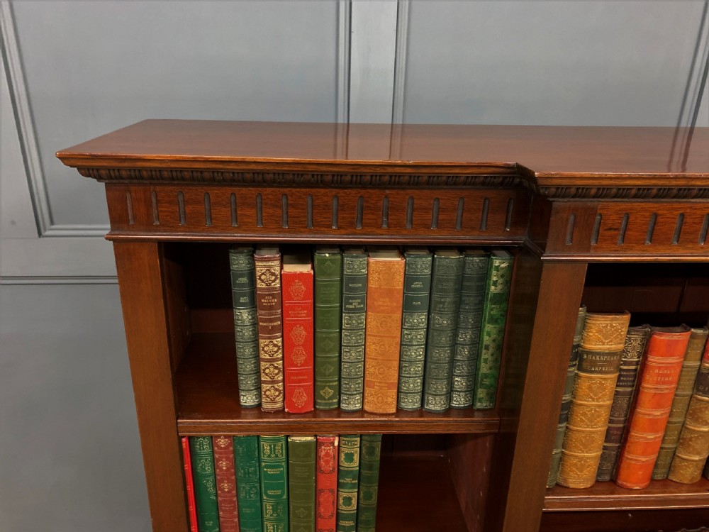 Edwardian Long Break Fronted Mahogany Open Bookcase View II