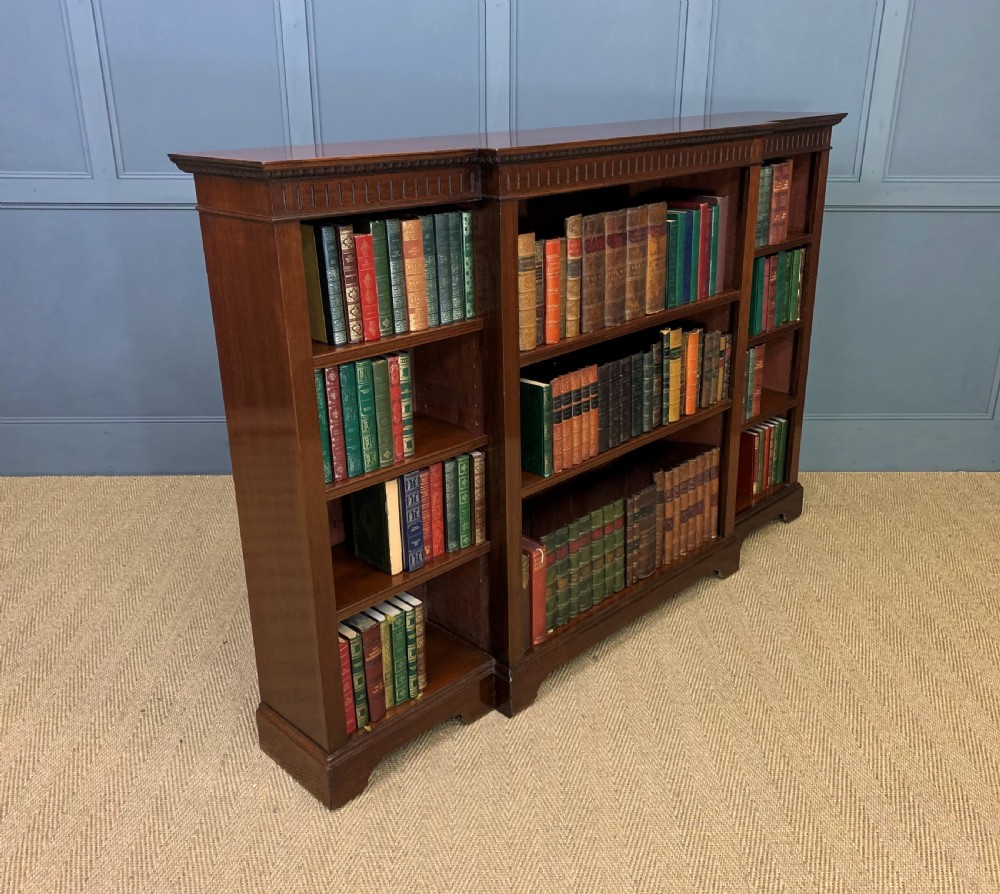 Edwardian Long Break Fronted Mahogany Open Bookcase View III