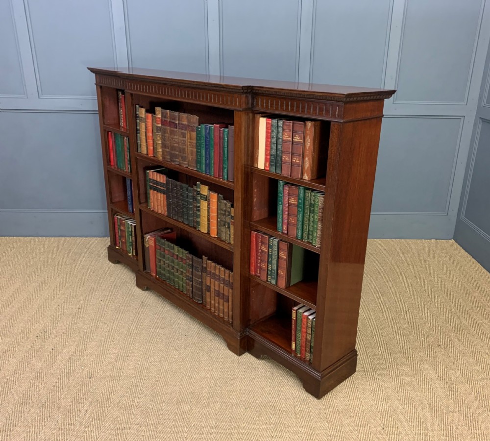 Edwardian Long Break Fronted Mahogany Open Bookcase View V