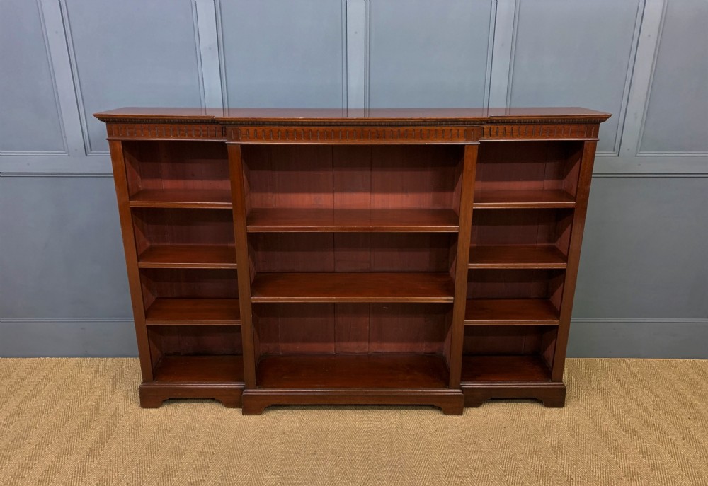 Edwardian Long Break Fronted Mahogany Open Bookcase View VI