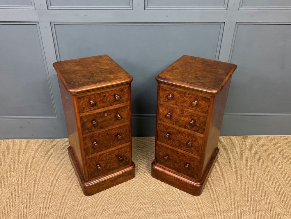 Pair of Victorian Burr Walnut Bedside Chests