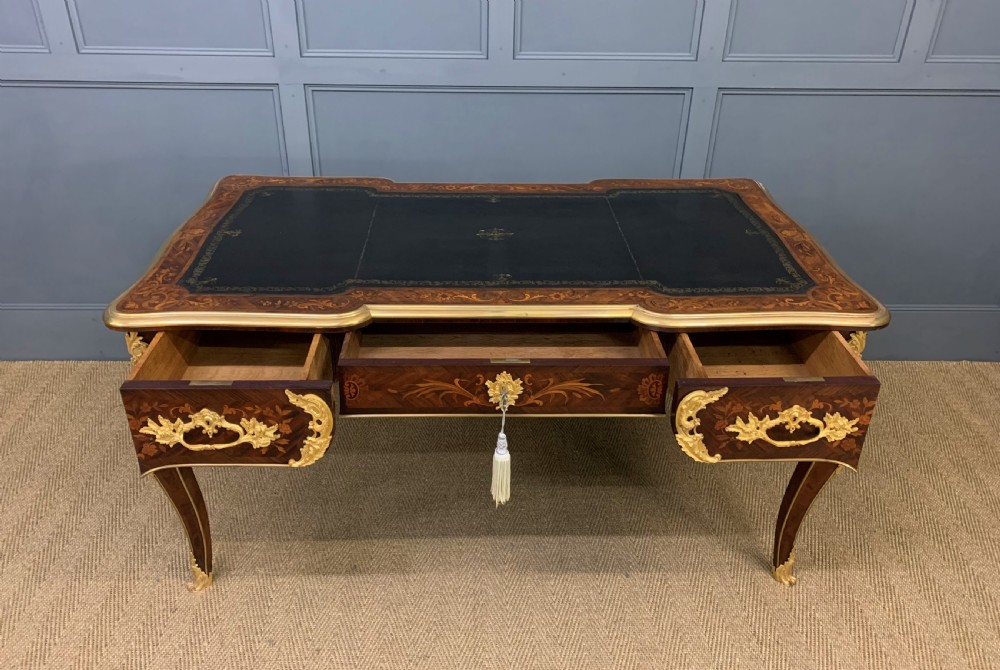 Large French Marquetry Rosewood Bureau Plat View XII