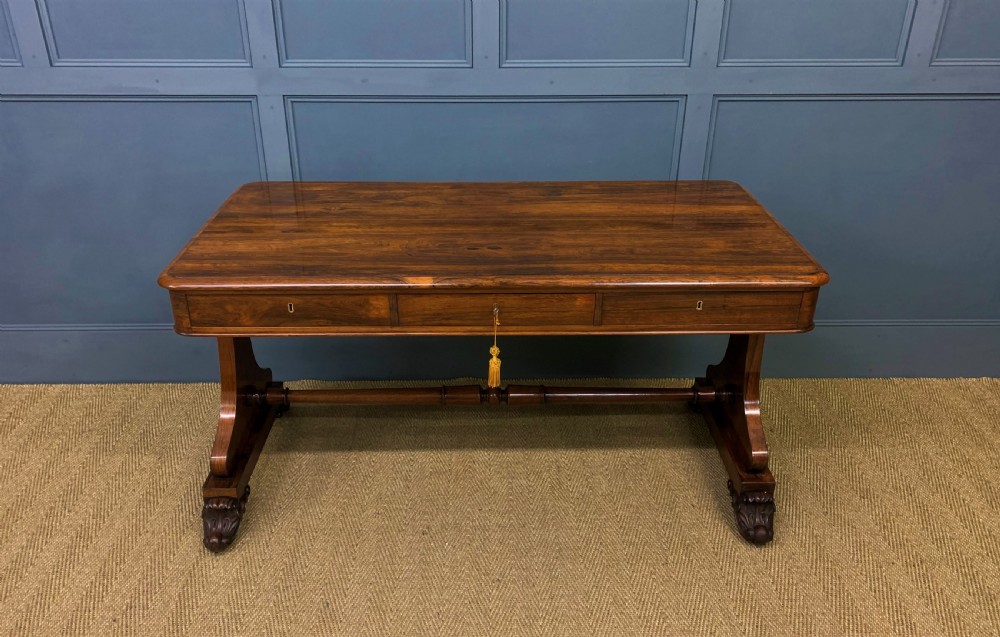 William IV Rosewood 3 Drawer Library Table