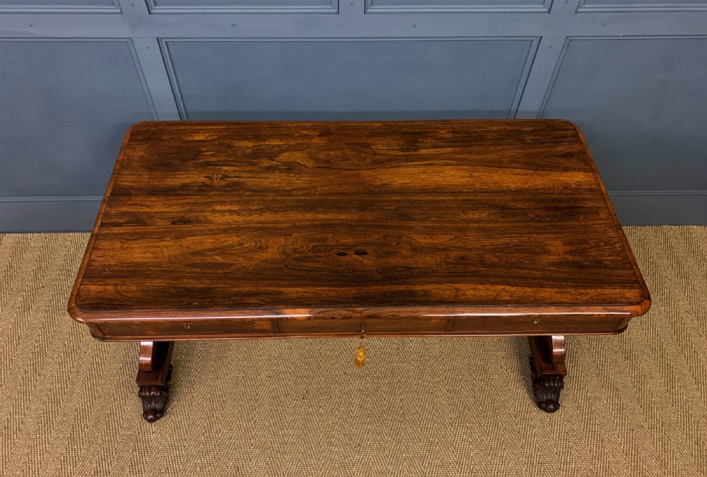 William IV Rosewood 3 Drawer Library Table View II