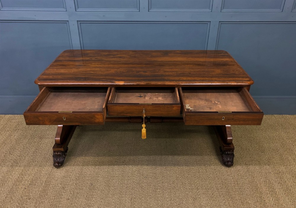 William IV Rosewood 3 Drawer Library Table View III