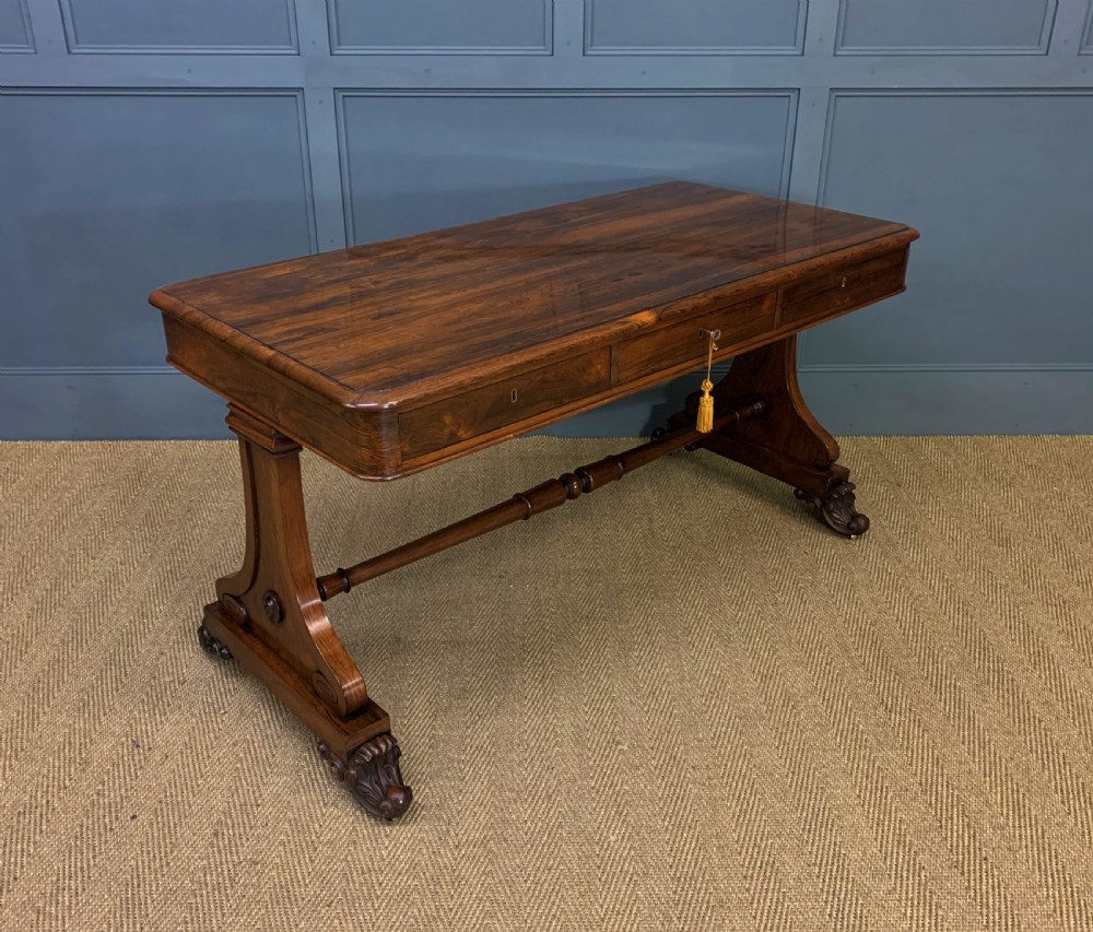 William IV Rosewood 3 Drawer Library Table View IV