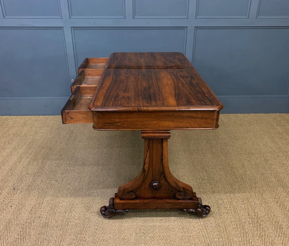 William IV Rosewood 3 Drawer Library Table View V