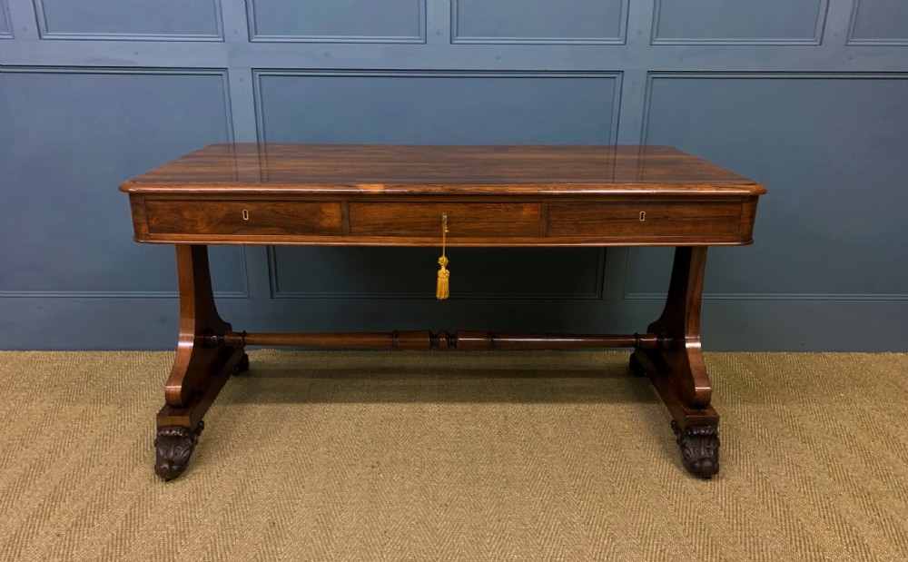 William IV Rosewood 3 Drawer Library Table View VI