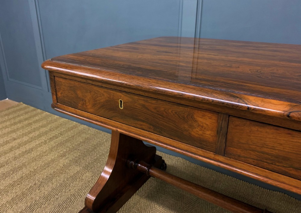 William IV Rosewood 3 Drawer Library Table View VIII