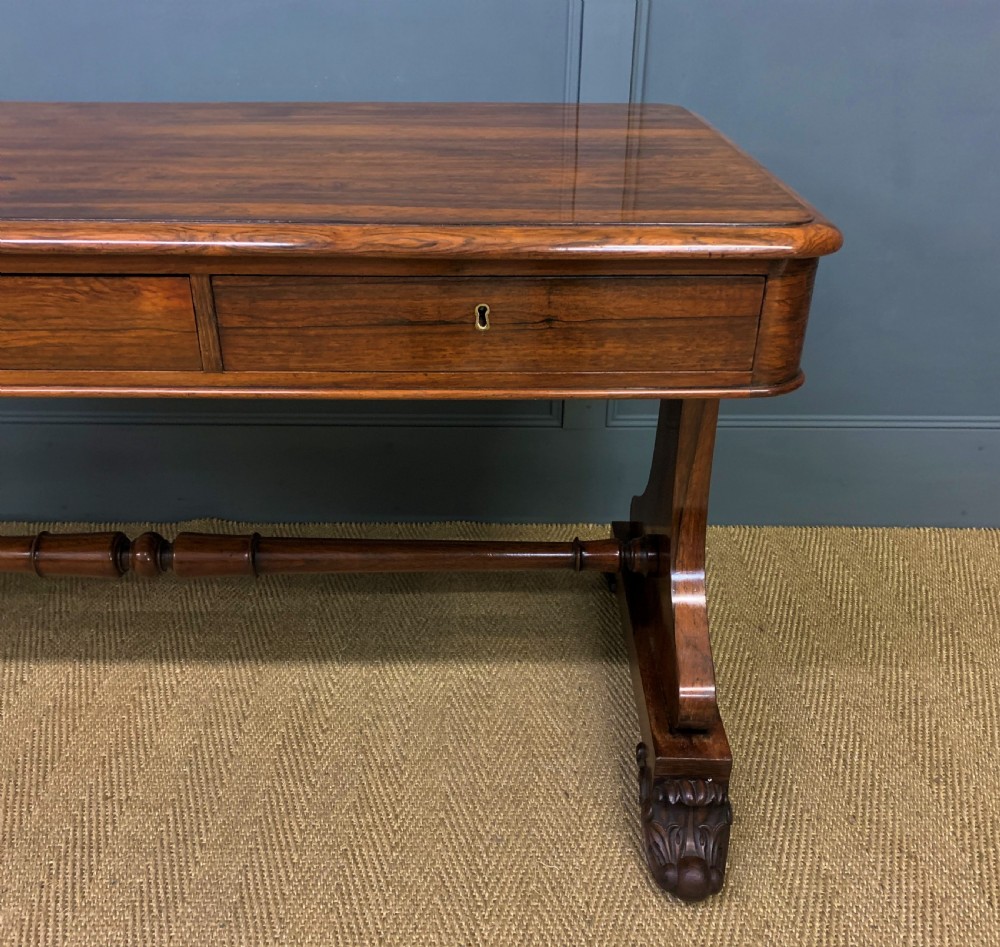 William IV Rosewood 3 Drawer Library Table View IX