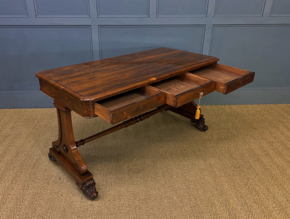 William IV Rosewood 3 Drawer Library Table View XIV