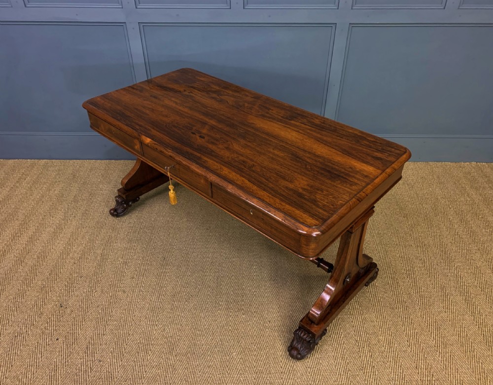 William IV Rosewood 3 Drawer Library Table View XV