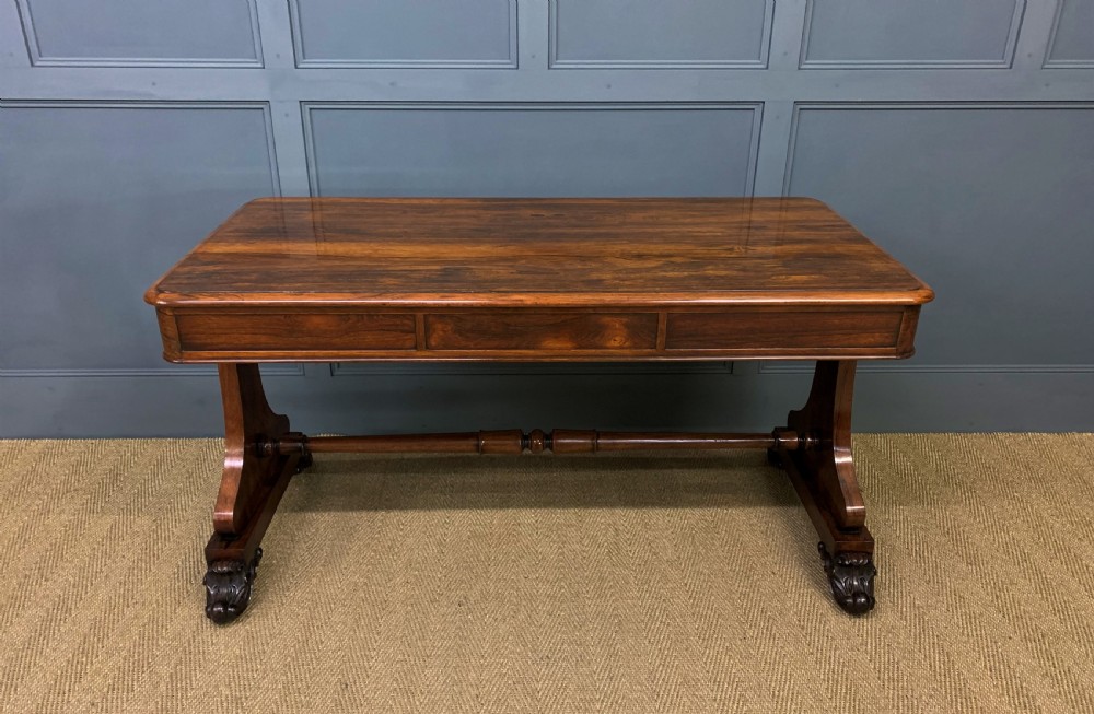 William IV Rosewood 3 Drawer Library Table View XVI