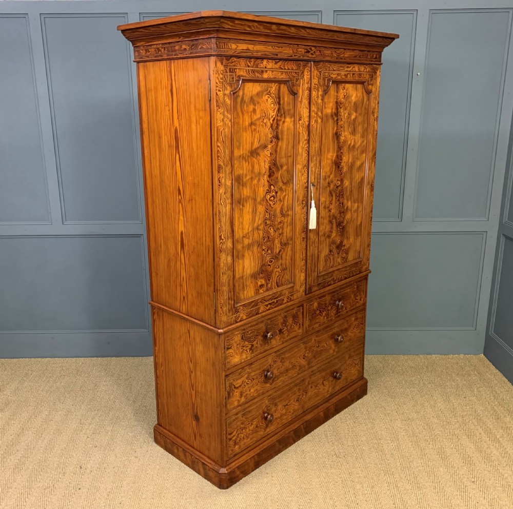 Victorian Inlaid Pine Linen Press by Bell and Coupland View V