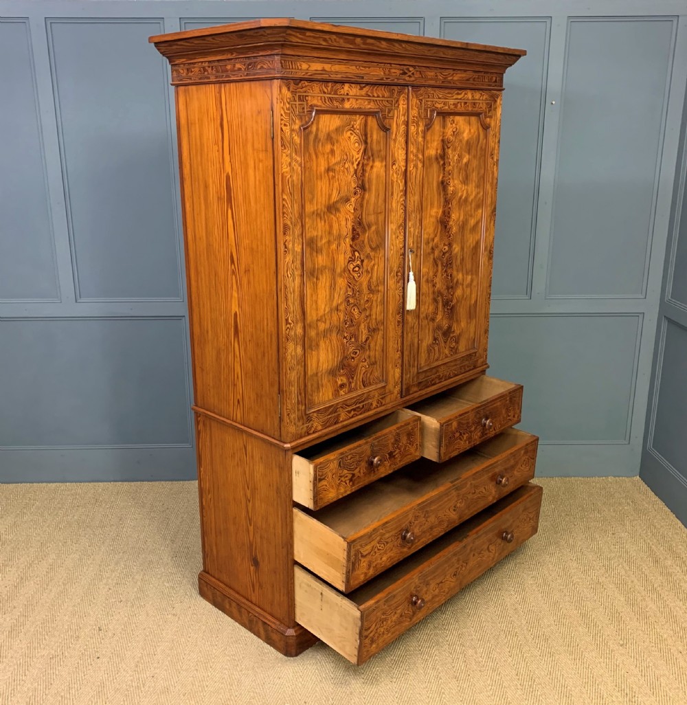 Victorian Inlaid Pine Linen Press by Bell and Coupland View XV