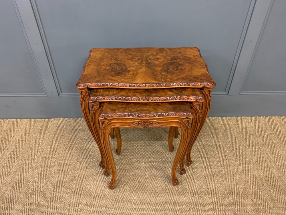 Nest of 3 Burr Walnut Tables View II