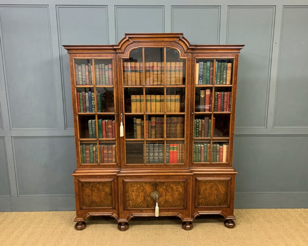 Burr Walnut Break Front Bookcase