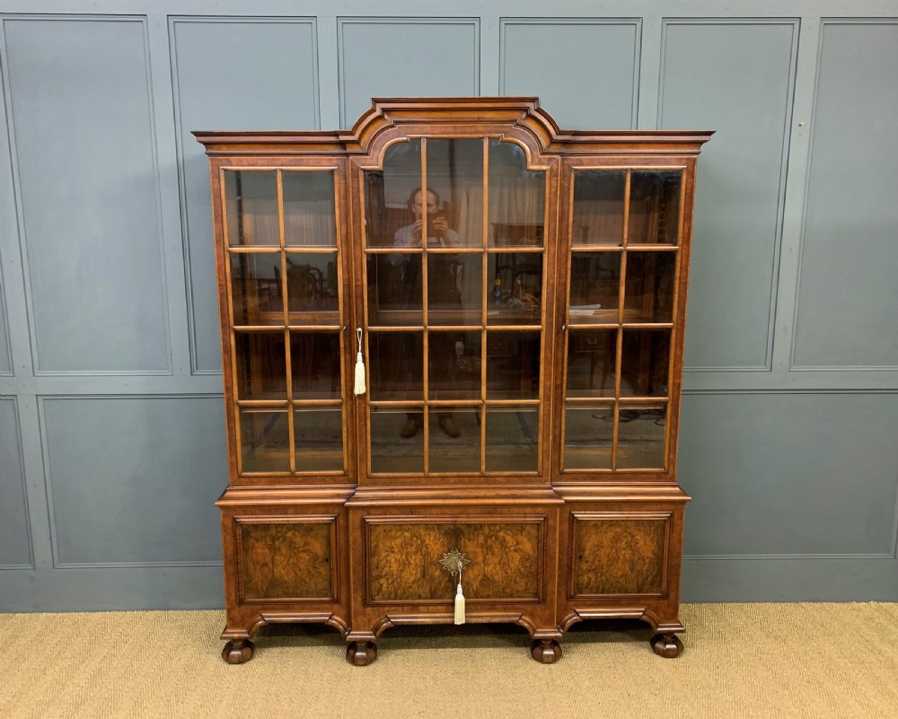 Burr Walnut Break Front Bookcase View VI