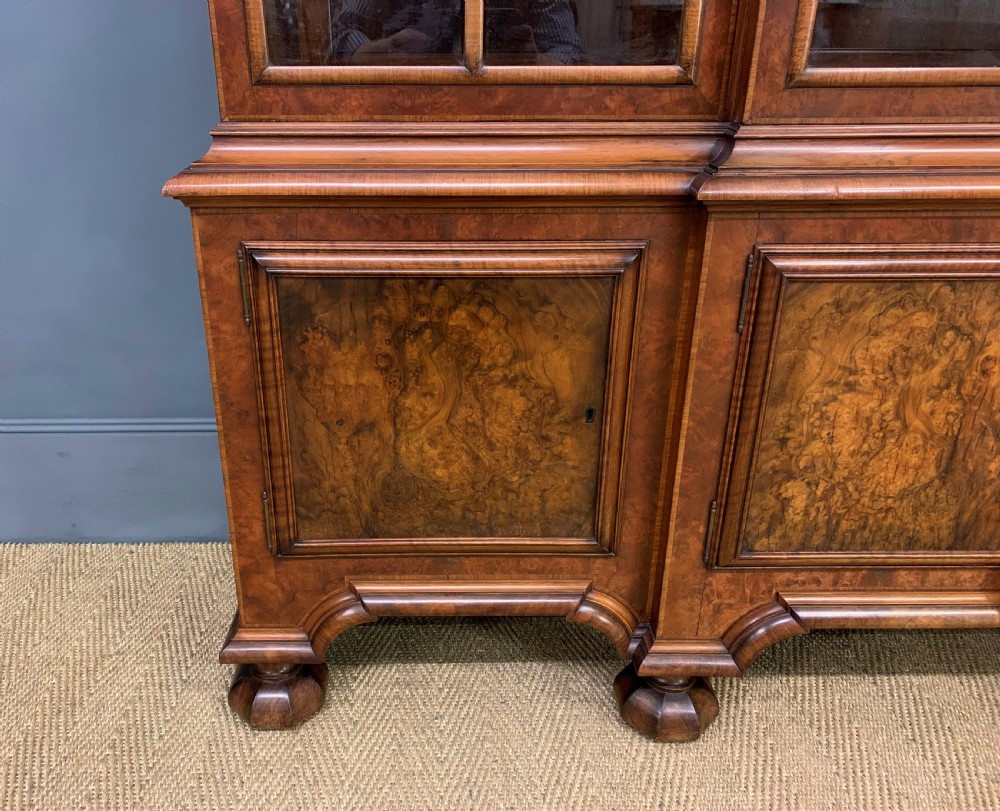 Burr Walnut Break Front Bookcase View VII