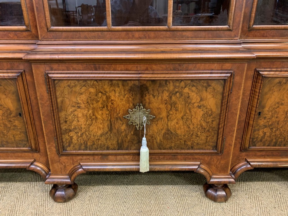 Burr Walnut Break Front Bookcase View X