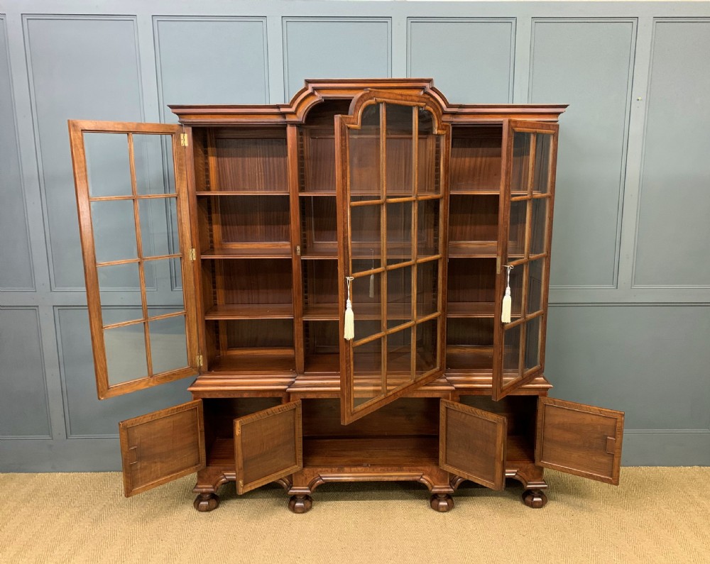 Burr Walnut Break Front Bookcase View XII