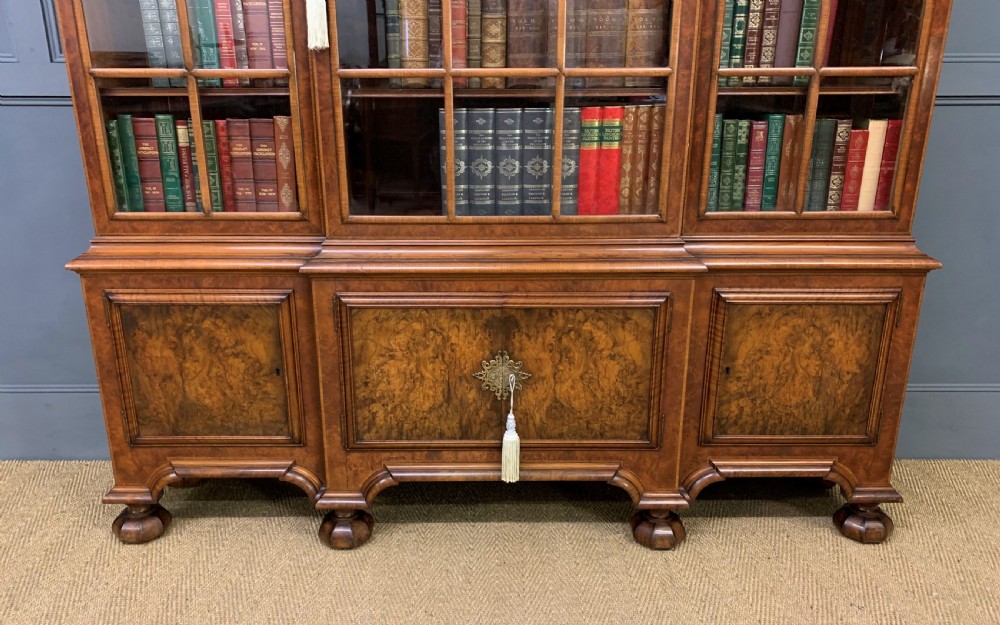 Burr Walnut Break Front Bookcase View XIII