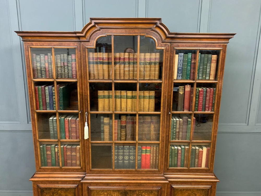 Burr Walnut Break Front Bookcase View XIV