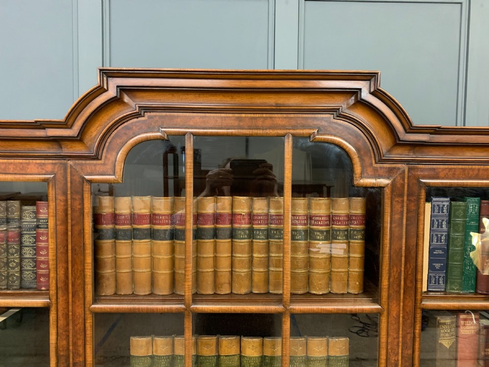 Burr Walnut Break Front Bookcase View XVI