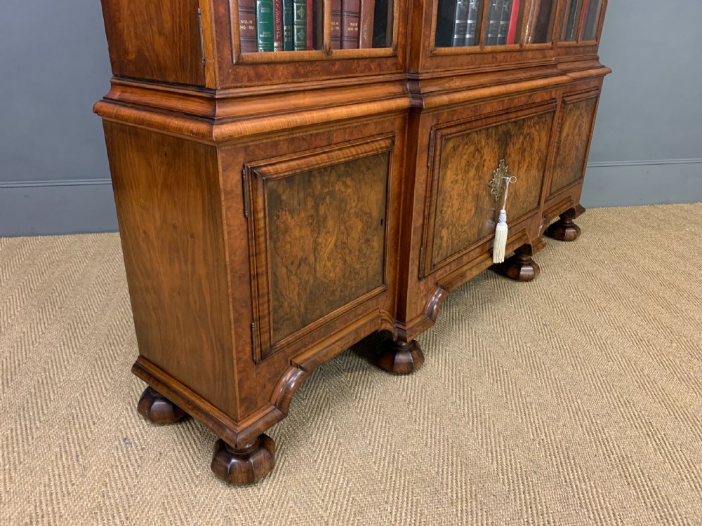 Burr Walnut Break Front Bookcase View XVIII