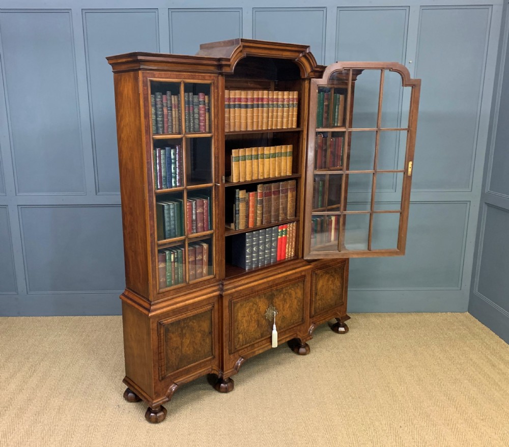 Burr Walnut Break Front Bookcase View XIX