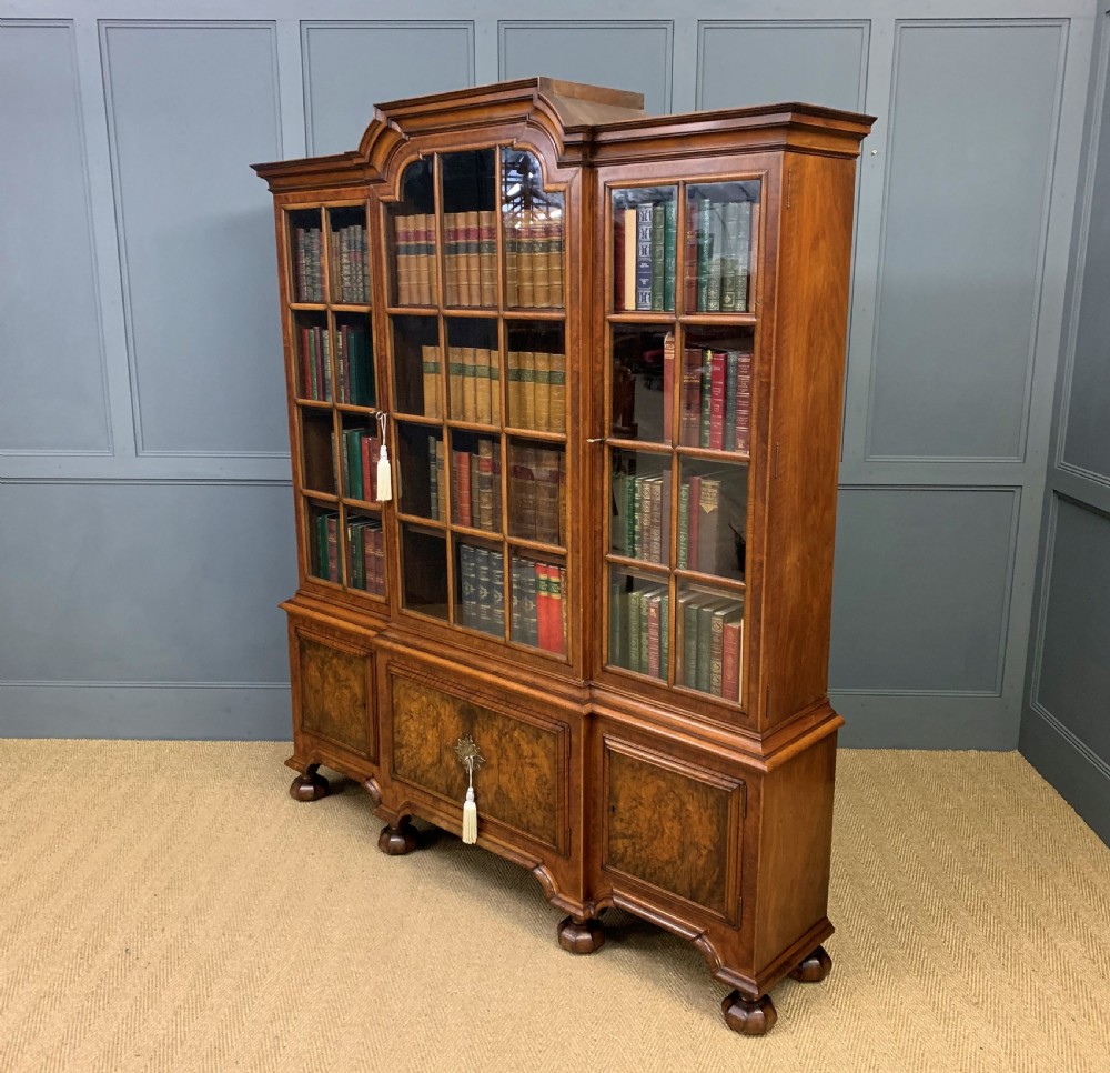 Burr Walnut Break Front Bookcase View XX