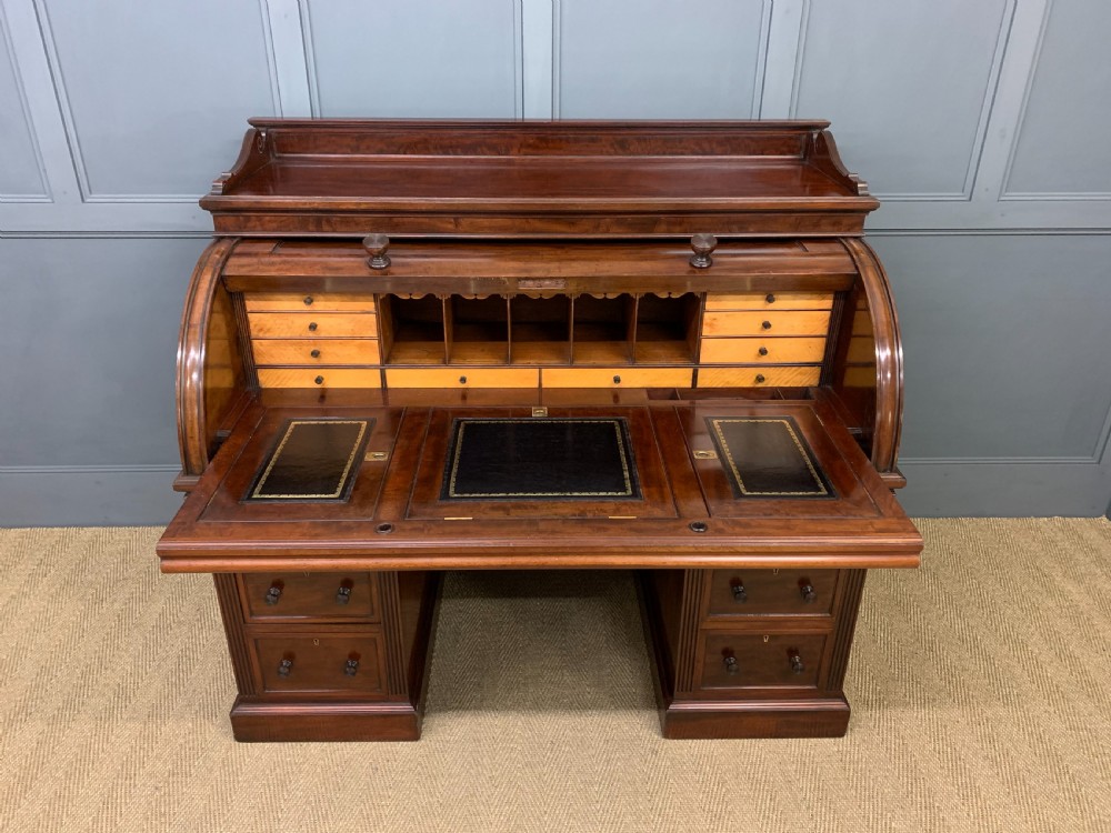 Edwards and Roberts Victorian Mahogany Cylinder Desk View XVII