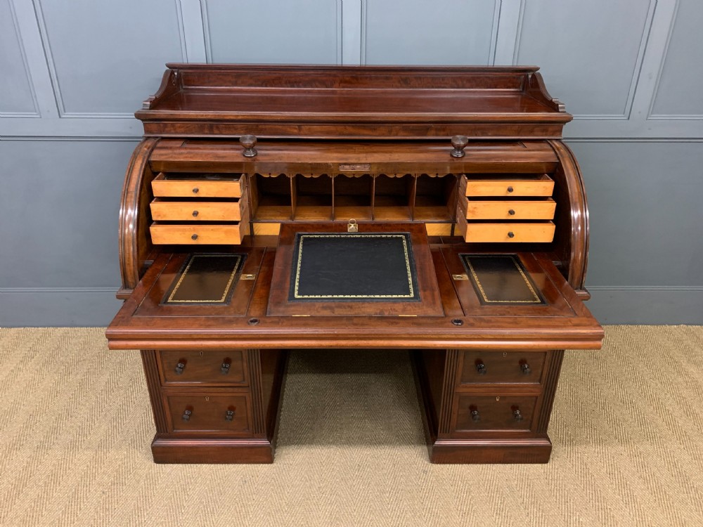 Edwards and Roberts Victorian Mahogany Cylinder Desk View XIX