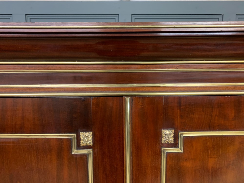 Early 19th Century Brass Mounted Flame Mahogany Linen Press View II