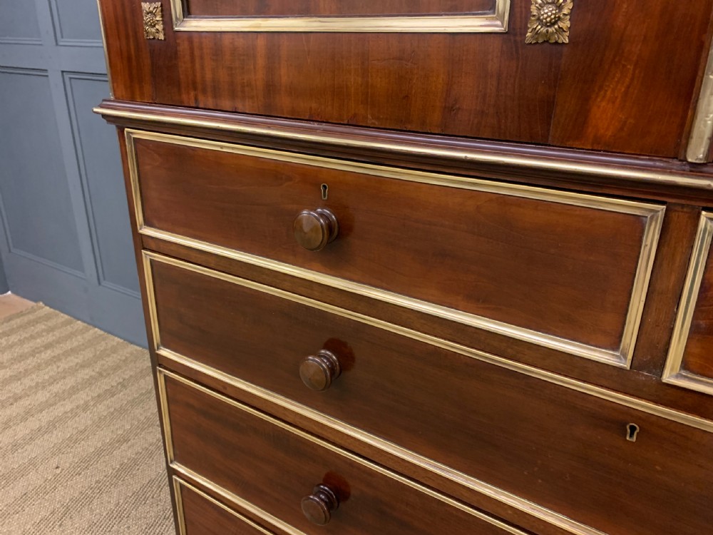 Early 19th Century Brass Mounted Flame Mahogany Linen Press View IX