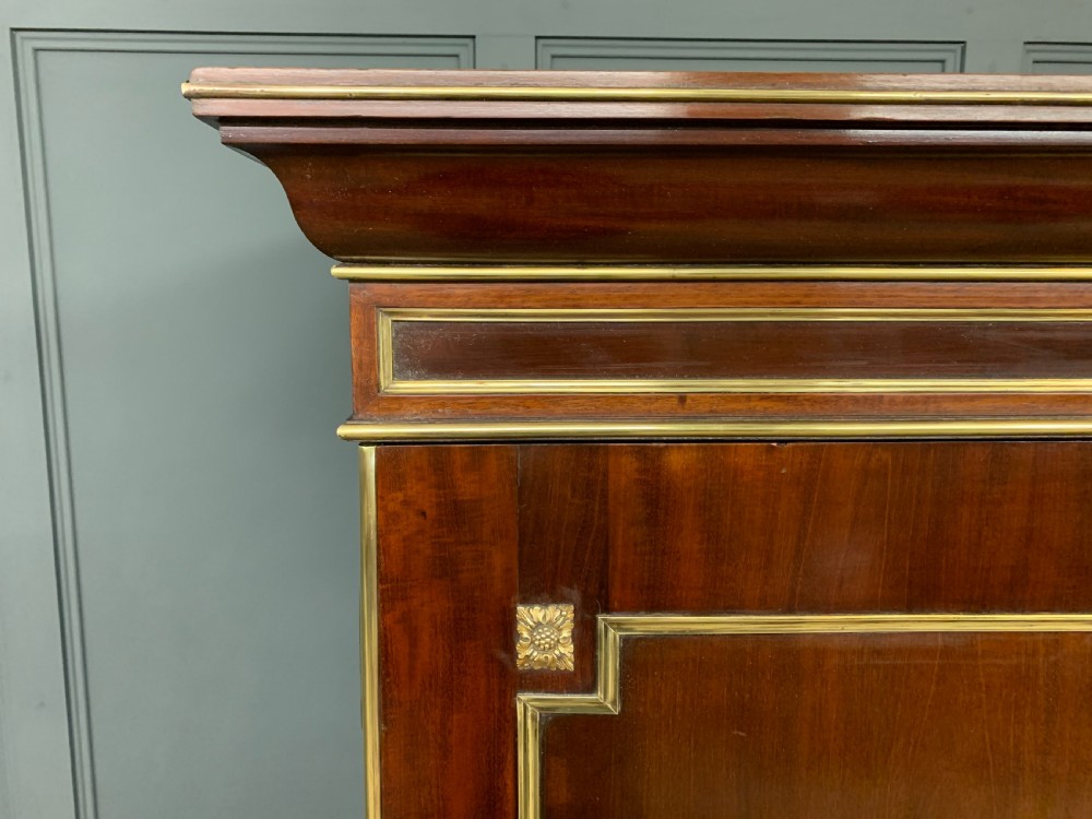 Early 19th Century Brass Mounted Flame Mahogany Linen Press View XII