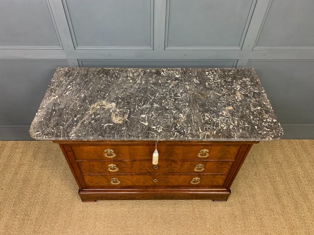 French Flame Mahogany Marble Topped Commode View III