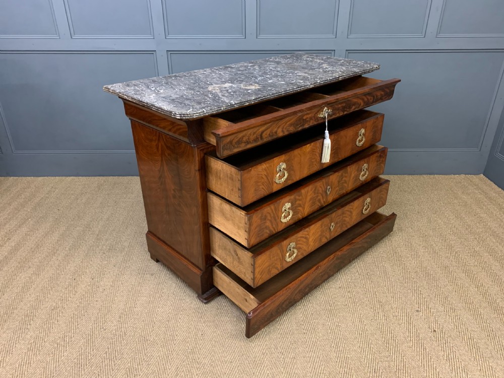 French Flame Mahogany Marble Topped Commode View IV