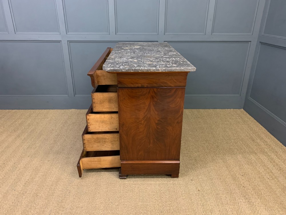 French Flame Mahogany Marble Topped Commode View V