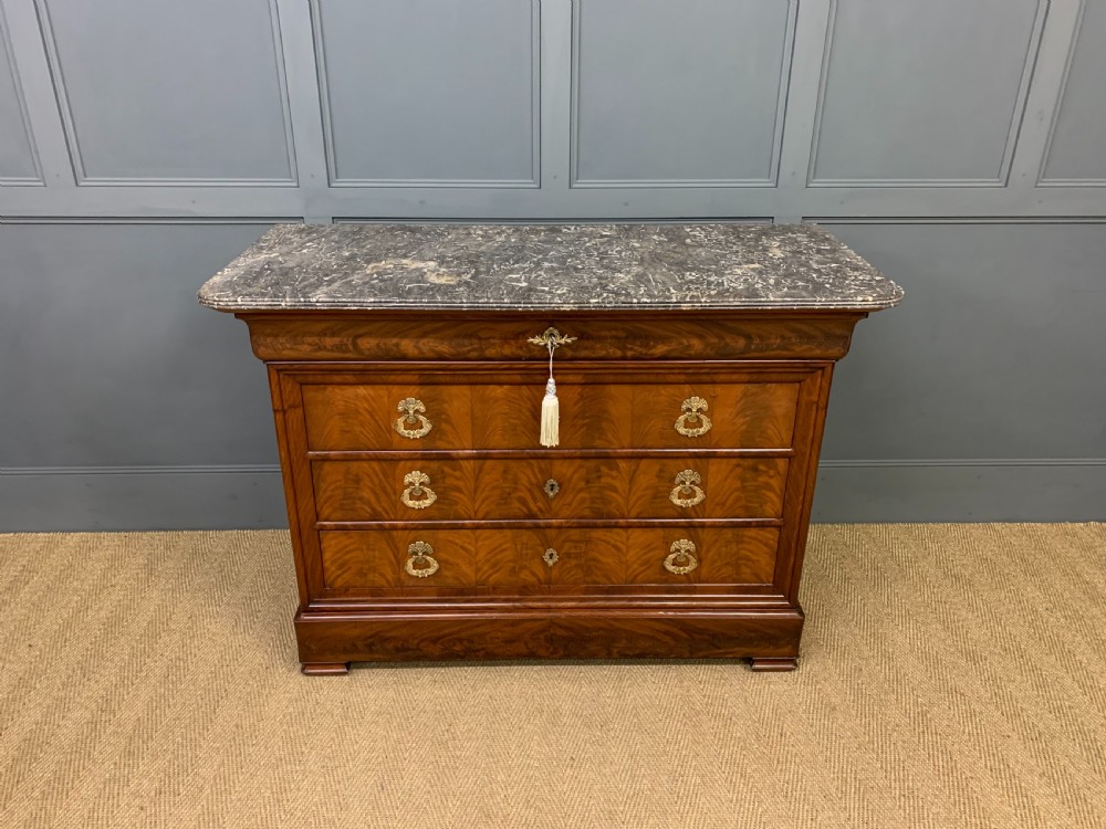 French Flame Mahogany Marble Topped Commode View VI