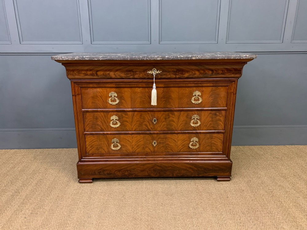 French Flame Mahogany Marble Topped Commode View VII