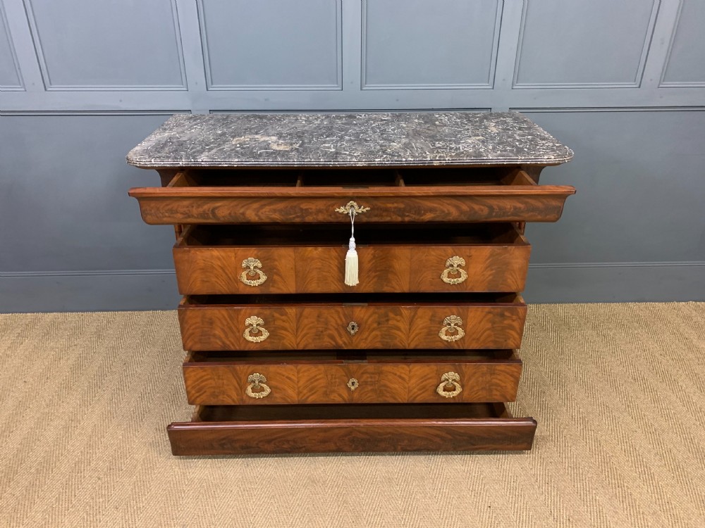 French Flame Mahogany Marble Topped Commode View XII
