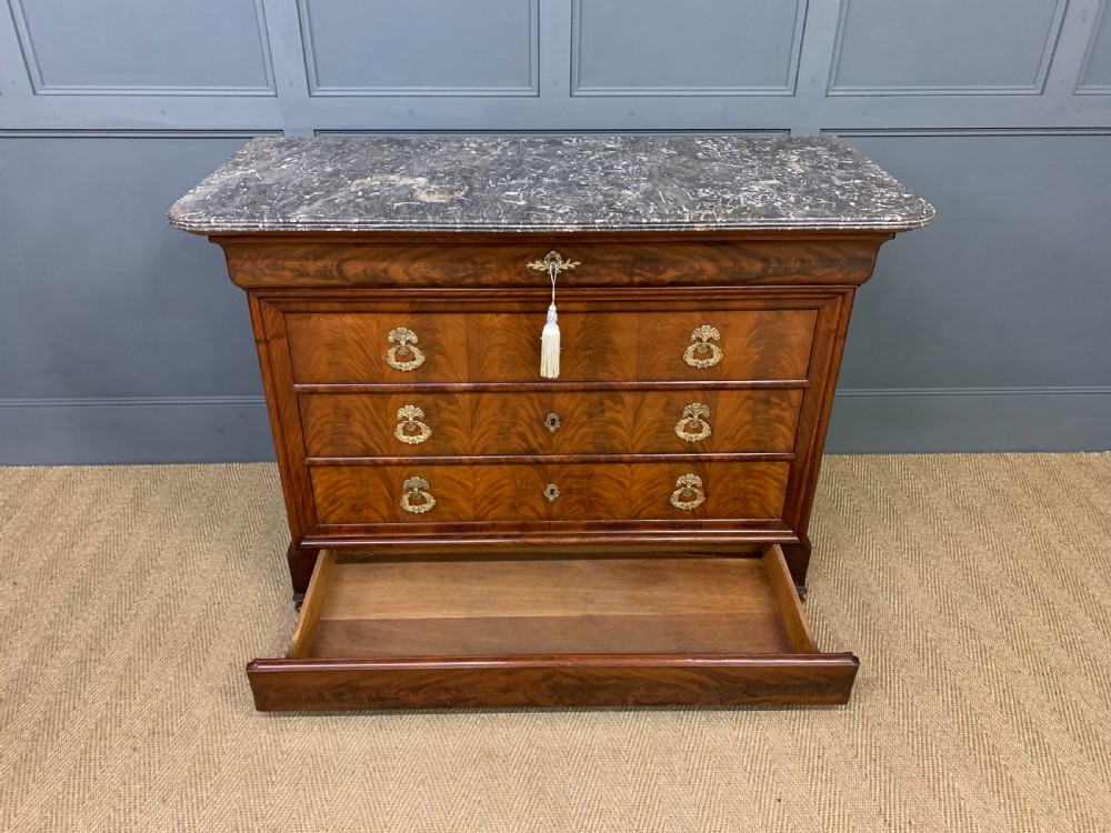 French Flame Mahogany Marble Topped Commode View XIII