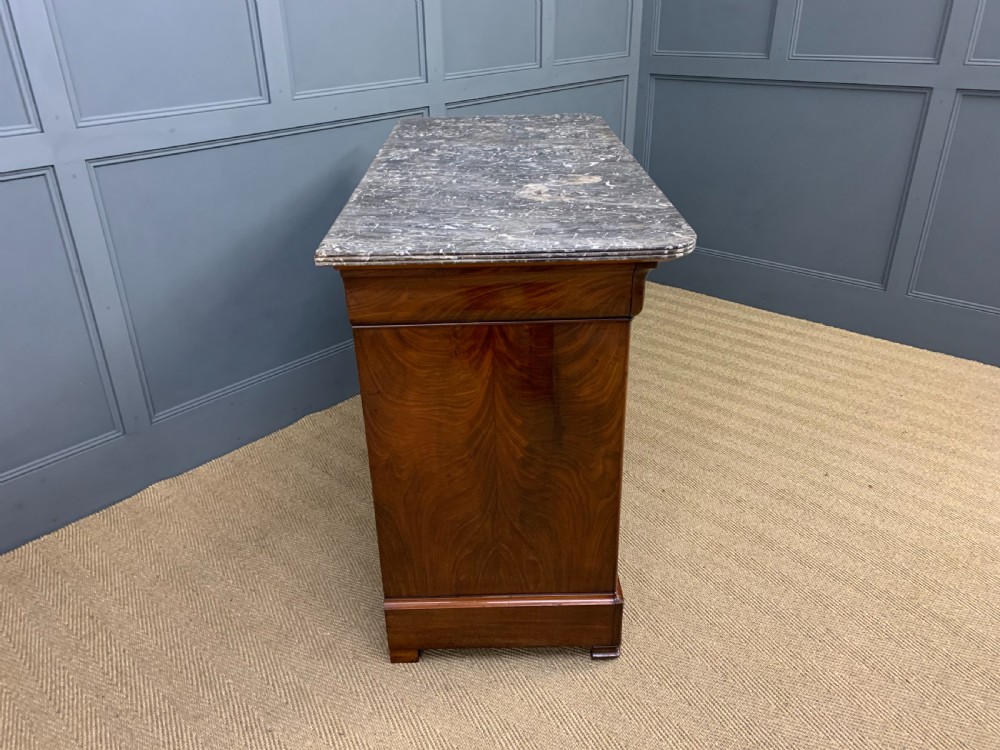 French Flame Mahogany Marble Topped Commode View XV