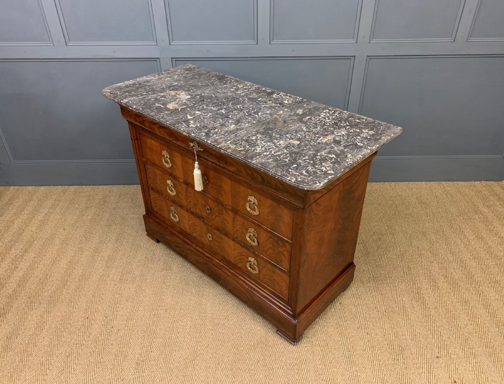 French Flame Mahogany Marble Topped Commode View XVII